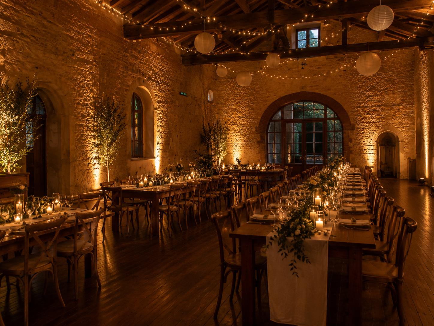Saal mit warmen Ambiente-Spotlights